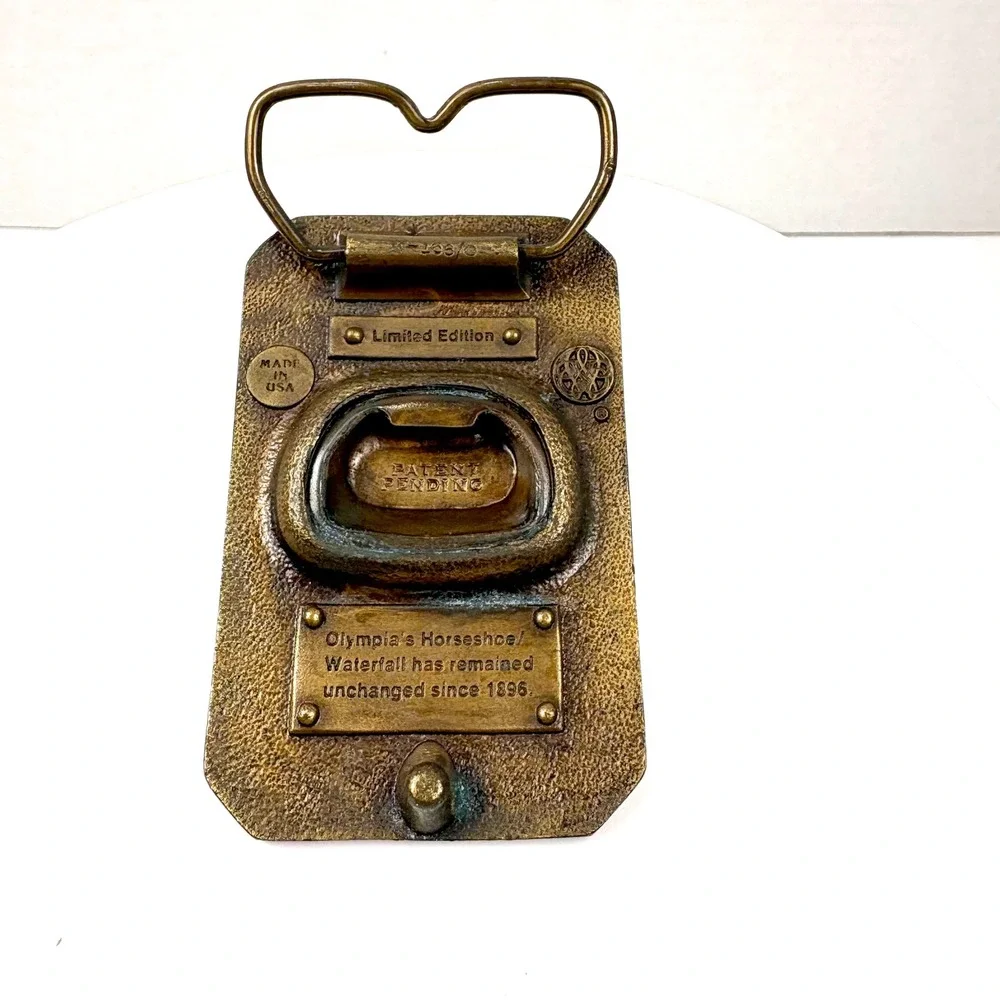 VTG Olympia Beer Belt Buckle Brass Horseshoe Waterfall Limited Edition W/Opener